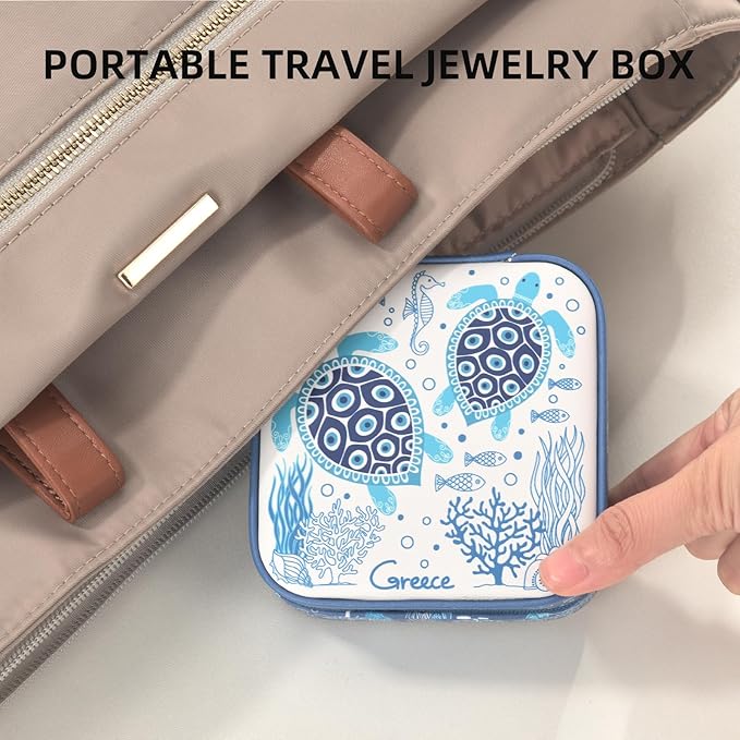 shunmei Mini Travel Jewelry Box,PU Leather Portable Jewelry Organizer Case,Art Accessories Storage Holder Boxes for Earring, Necklace, Rings, Bracelets (Turtle)