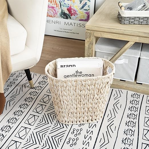 GRANNY SAYS Wicker Trash Can, Waterproof Bathroom Trash Can, Wicker Waste Basket for Bathroom, Decorative Boho Waste Basket for Bedroom, Office, 19 Liters/5 Gallons