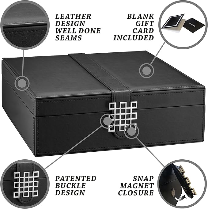 Glenor Co 28 Section Jewelry Box - 2 Layer - Buckle Snap & Magnet Closure - Large Mirror - Pu Leather - Black - Jewelry Organizer for Women & Girls - Holder for Earring Ring Necklace & Bracelet