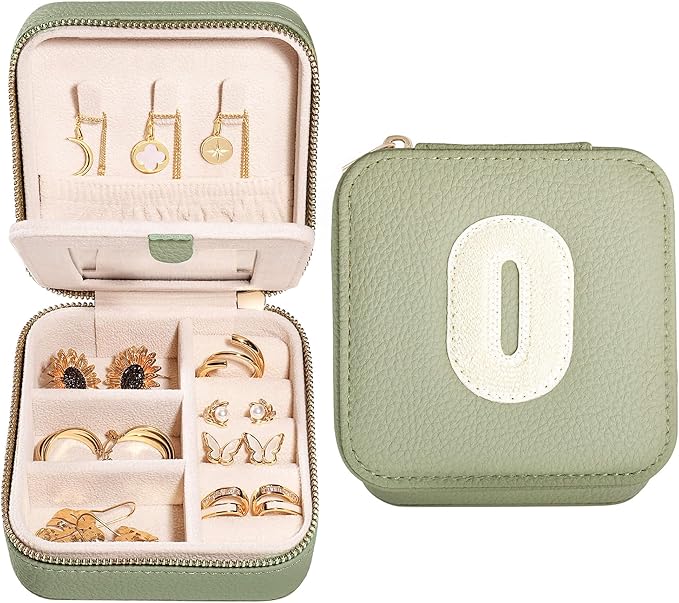 S.Leaf Initial Jewelry Case - Women's Small Travel Jewelry Box - Gift Box - Portable Organizer Box