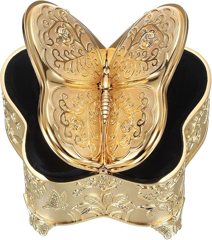 Hipiwe Jewelry Box Vintage Treasure Chest Butterfly Shape Decorative Keepsake Holder for Necklace Ring Earrings Storage Organizer Gift for Woman, Large