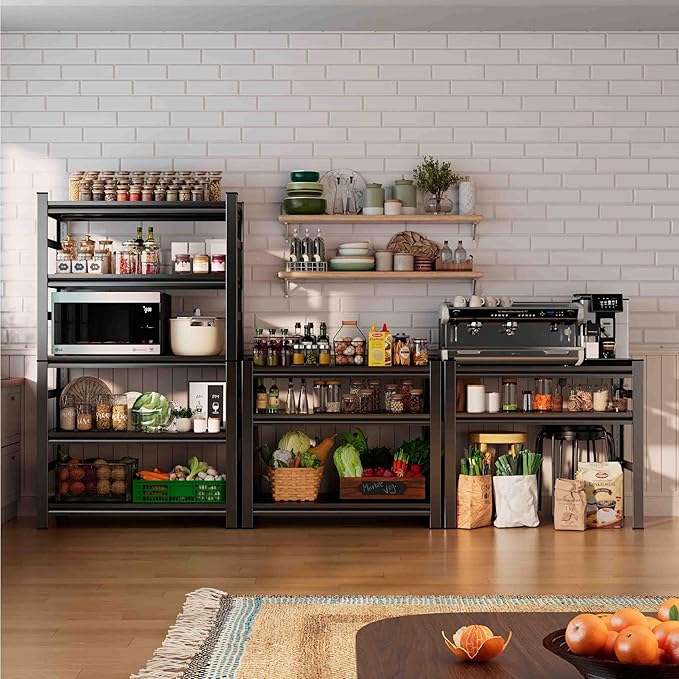 PRESTELION Garage Shelving 40" W Storage Shelves 3000LBS Heavy Duty Metal Shelving Unit 5 Tier Adjustable Shelf for Kitchen Warehouse Pantry Basement, Black (Black, 72" H x 40" W x 16" D, 5-Tier)