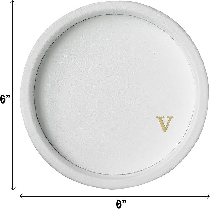 COLLECTIVE HOME - Velvet Jewelry Tray, 6" Monogrammed Jewelry Dish, Smooth Velour Display Dish for Rings, Earrings, Necklaces, Makeup, Personalized Gifts for Women (White-v)