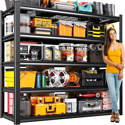 59''W Storage Shelves,3000LBS Garage Shelving,Adjustable Garage Shelves,Heavy Duty Metal Shelving, 5 Tier Wood Utility Steel Shelf, Easy-to-Install Shelving Units and Storage 72''x59''x19.7