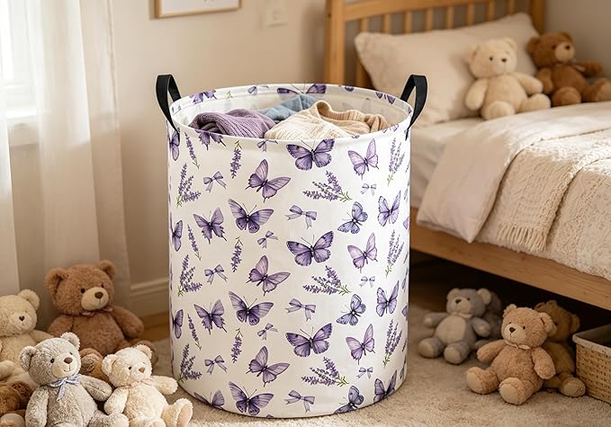 Baby Laundry Hamper kids laundry Basket Waterproof Laundry Bag for Bedroom Toy Clothes Organizer Room Décor(Butterfly)