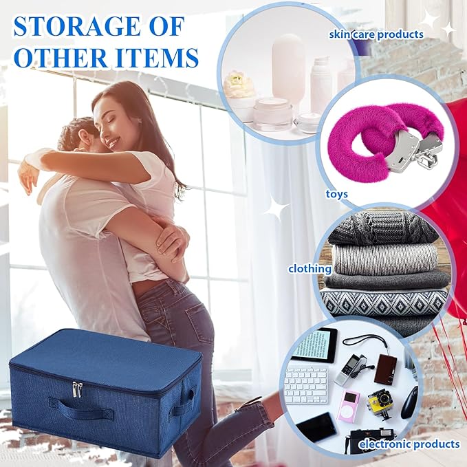 Briwooody Discreet Lockable Toy Bag Storage Organizer Toy Bag Storage Bins Case with Zipper Lid for Women and Men Clothes Container(Dark Blue,15 x 10 x 6.3 Inch)