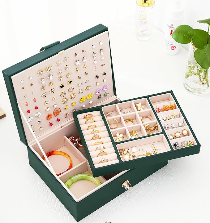 QBestry Womens Earrings Jewelry Box for Girls Jewelry Earring Organizer Box Earring Holder Organizer for Girls Jewelry Organizer Boxes for Women Girls Stud Earrings Organizers Jewelry Box Green