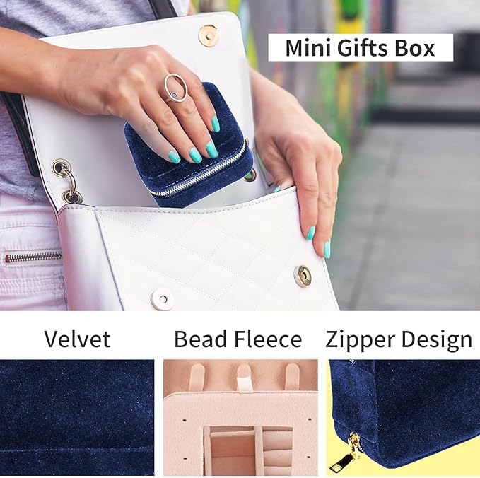 Smileshe Travel Velvet Jewelry Box with Mirror, Mini Gifts Case for Women Girls, Small Portable Organizer Boxes for Rings Earrings Necklaces Bracelets