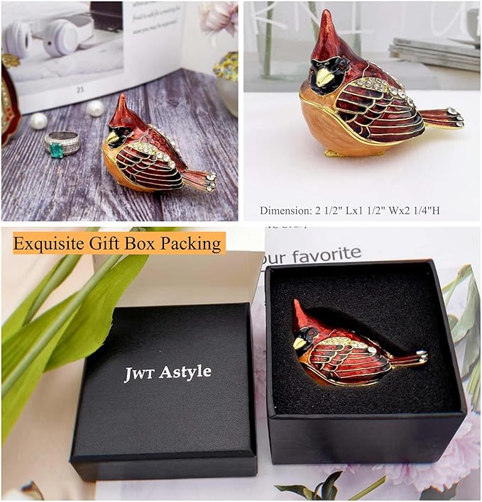 Elegant Cardinal Bird Jewelry Trinket Boxes Hinged .Keepsake Ring Box Necklace Earrings Organizer.Cardinals Gifts for Women Bird Figurines Home Decor.