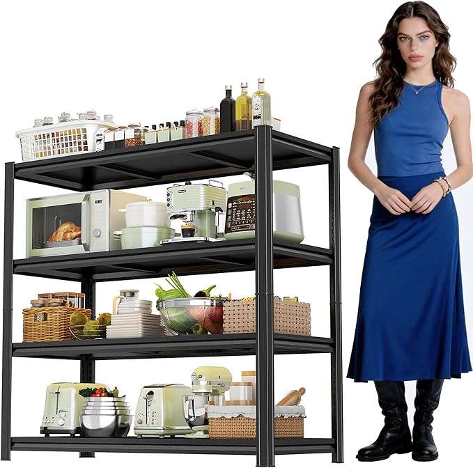 Metal Garage Shelving Unit, Heavy Duty Garage Storage Shelves, Adjustable Shelf for Warehouse, Kitchen, Basement, Double-Layer Columns (55×40×18in-4Tier)