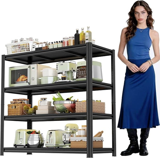 Garage Shelving,4 Tier Heavy Duty Metal Garage Storage Shelves, 1800 lbs Adjustable Standing Shelf and Double-Layer Posts for Garage,Warehouse,Basement, Kitchen,Thickened 55×40×17inch