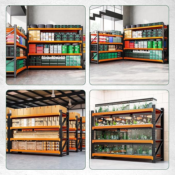 Letaya 4000LBS Heavy Duty Storage Shelves,60" W Metal Garage Shelving Units,4 Tier Large Tall Industrial Shelving,Adjustable Utility Rack Shelf for Warehouse,Basement (Orange, 60" W x 24" D x 70" H)