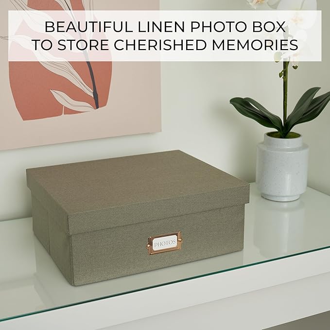 ZICOTO Decorative Photo Storage Box - Sturdy Linen Photo Organizer with Dividers is Perfect to Store Up to 1700 Pictures and 4x6 Photos - Portable Scrapbook Storage Containers with Lid
