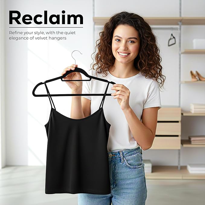 Utopia Home Premium Velvet Hangers 50 Pack - Non-Slip Clothes Hanger with Tie Bar - Black Hangers with 360 Degree Rotatable Hook - Heavy Duty Coat Hanger