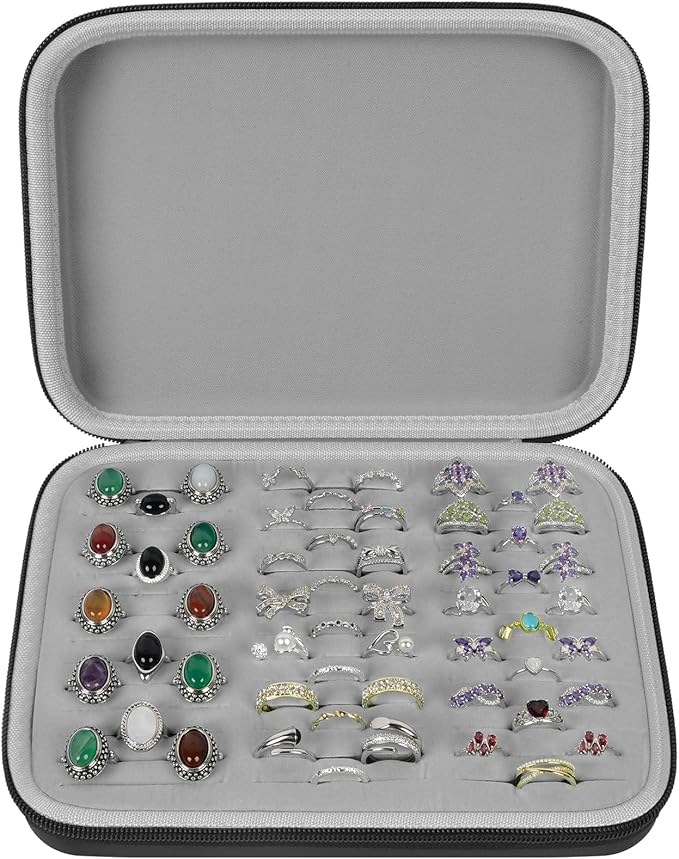GWCASE Ring Organizer Storage Case - Jewelry Ring Display Collector Box with 42 Slots. Rings Tray Holder Showcase Fits for 50+ Rings, Earrings, Brooches and Cufflinks (Box Only)-Black
