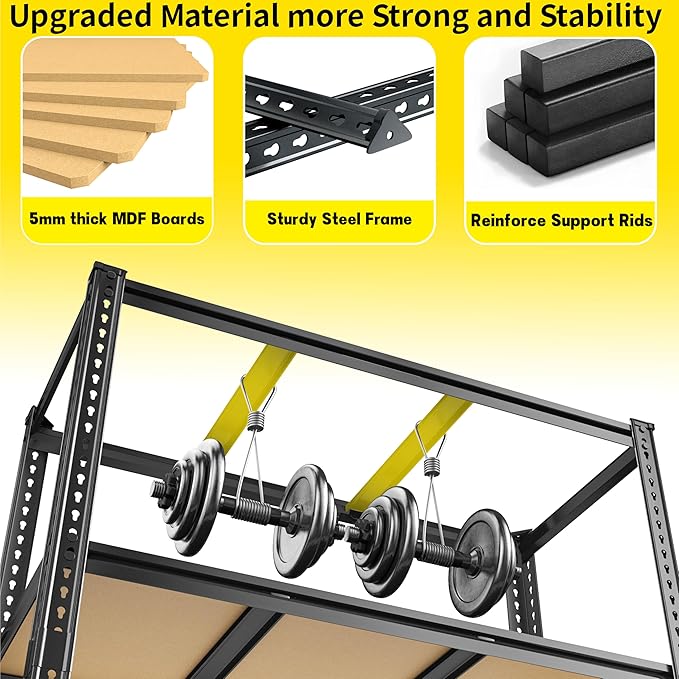 48" W Garage Shelving Heavy Duty 3080LBS Garage Storage Shelving, 5 Tier Adjustable Metal Shelving Unit Utility Rack Shelf for Warehouse, Pantry, Closet, Kitchen 72" H x 48" W x 24" D, Black,Gifts