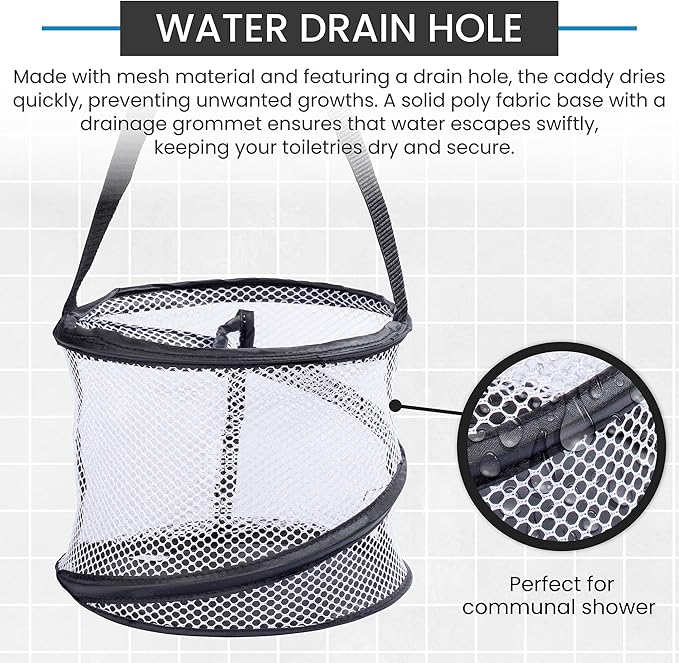 Handy Laundry Mesh Shower Caddy – Portable Hanging Organizer with Handle, Quick Dry, Large Compartments, Foldable Tote for Dorm Room, College, Gym, Travel, Bathroom Essentials, Black