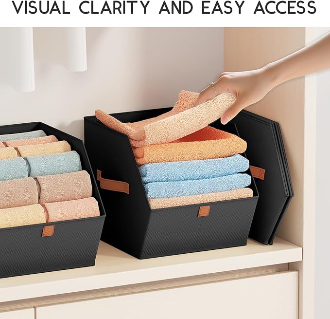Homsorout Fabric Closet Storage Cubes - 8 Pack Square Storage Bins with Dual Handles for Clothes, Towels, Toys, Cube Storage Organizers for Bedroom, Nursery, Shelves, Closet, Small Spaces, Black