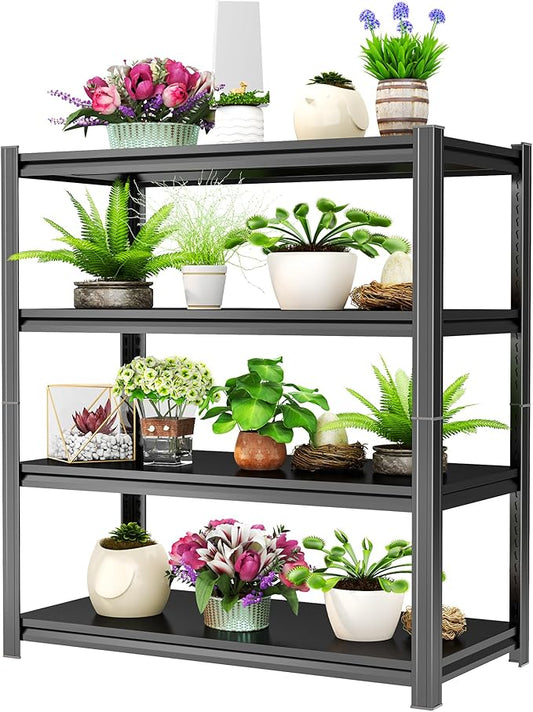 Storage Shelves, Garage Metal Shelving Unit, Adjustable, Double-Layer Column with Reinforced Ribs, Heavy-Duty, Capable of Bearing 600-3600 lbs (Black, 24 * 14 * 44, 4-Tier)
