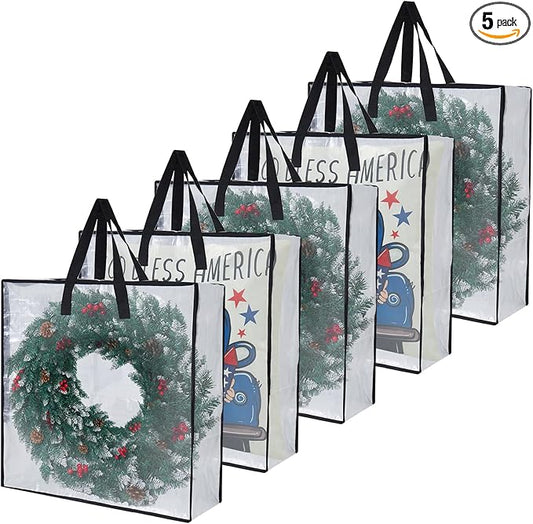 5-Pack Clear Heavy Duty Moving Bags and Storage Bags, 25 Gallon Large Moving Boxes Alternative for Wreath Storage Container, Under Bed Storage, Stadium Events, and College Moving Supplies