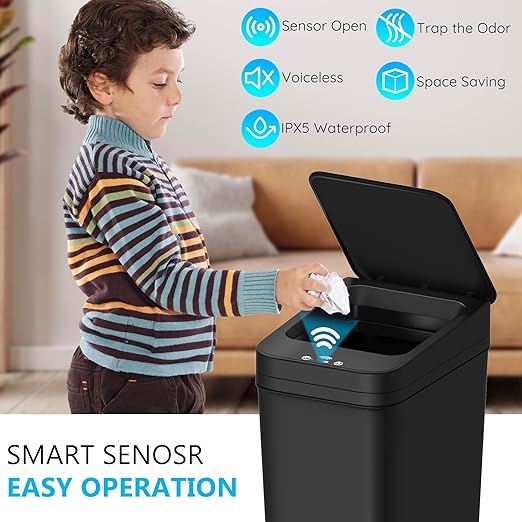 jinligogo 3Pack Bathroom Small Trash Can with Lid, 2.6 Gallon Touchless Automatic Garbage Can Slim Waterproof Motion Sensor Smart Trash Bin for Bedroom, Office, Living Room-Black