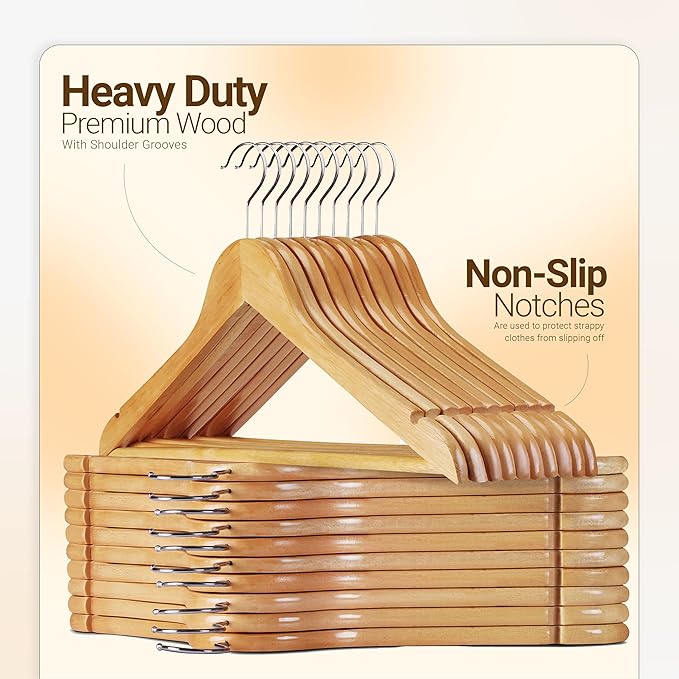 Utopia Home Premium Wooden Hangers 90 Pack - Durable & Slim Coat Hanger - Suit Hanger with 360-Degree Rotatable Hook - Wood Hangers with Shoulder Grooves (Natural Color)