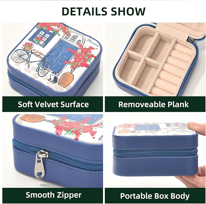 shunmei Mini Travel Jewelry Box,PU Leather Portable Jewelry Organizer Case,Art Accessories Storage Holder Boxes for Earring, Necklace, Rings, Bracelets (Two Cats)