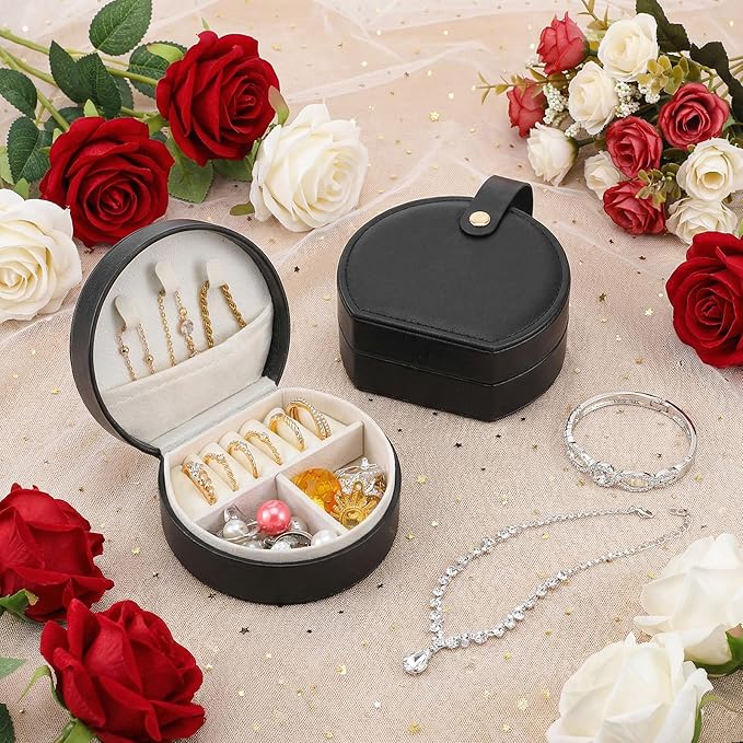 MAQUITA 10 Pack Travel Jewelry Case Mini Leather Bridesmaid Jewelry Gift Box Bulk, Half Moon Design, Detachable Handle, Small Earring Storage Organizer for Women Girls Bridesmaid Proposal Gifts