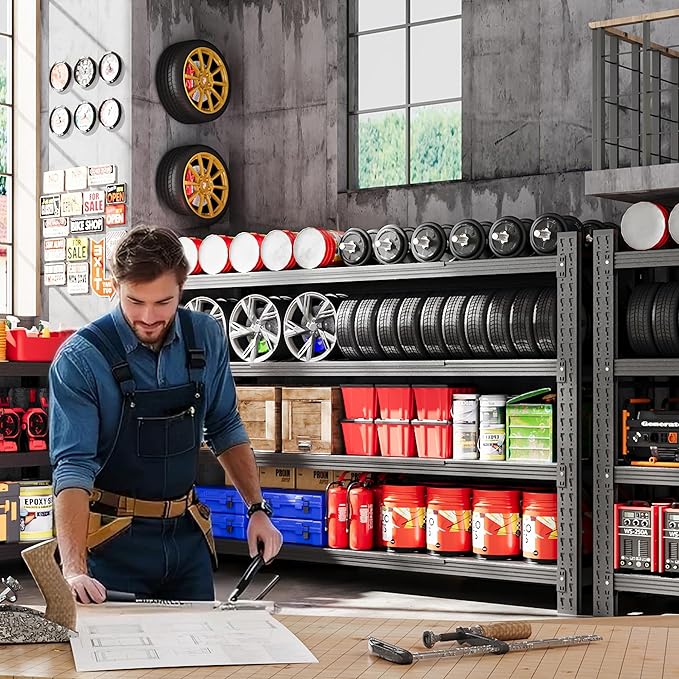 60" W Metal Shelving Heavy Duty, 24" Deep Large Storage Shelves, 4 Tier Tall Steel Industrial Shelving, 5000 LBS Adjustable Standing Shelf for Warehouse/Shop 60" W x 24" D x 70" H