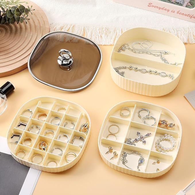 Sunkaioo Earring Organizer,Stackable 3-Layers Clear Jewelry Box with Lid,Stud Earring Organizer for Women Girls,Earring Box Display Holder for Earrings Ring Studs Bracelet Necklace Crafts (Brown)