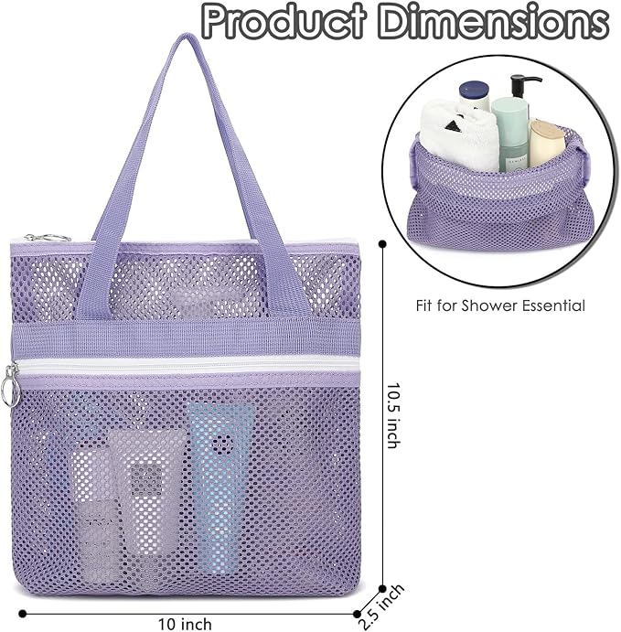 GYEUKHAM Mesh Shower Caddy Portable Shower Bag for Travel, Gym, Camping – Quick-Dry Hanging Toiletry Organizer with Zipper Pockets for Bathroom Essentials,Purple