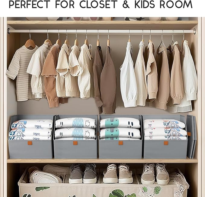 Homsorout Fabric Closet Storage Cubes - 6 Pack Square Storage Bins with Dual Handles for Clothes, Towels, Toys, Cube Storage Organizers for Bedroom, Nursery, Shelves, Closet, Small Spaces, Grey