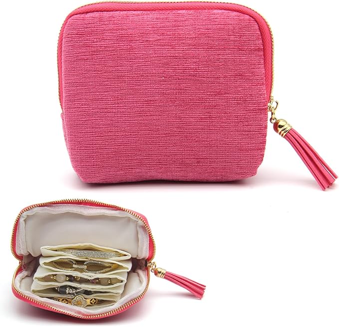 Small Travel Jewelry Case, Mini Jewelry Box, Purse Organizer Pouches for Travel and Everyday Jewelry Organizer Storage (Pink)