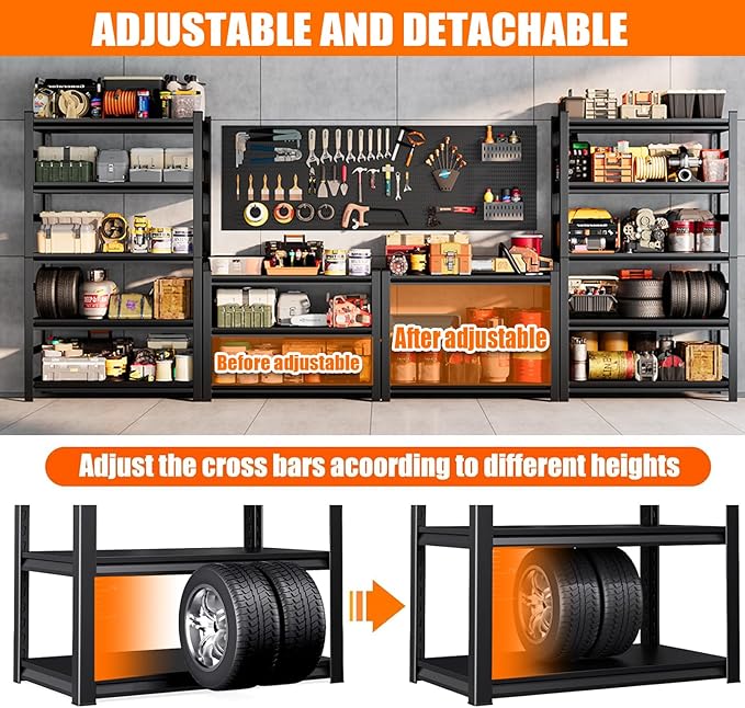 PRESTELION Garage Shelving 40" W Storage Shelves 3000LBS Heavy Duty Metal Shelving Unit 5 Tier Adjustable Shelf for Kitchen Warehouse Pantry Basement, Black (Black, 72" H x 40" W x 16" D, 5-Tier)