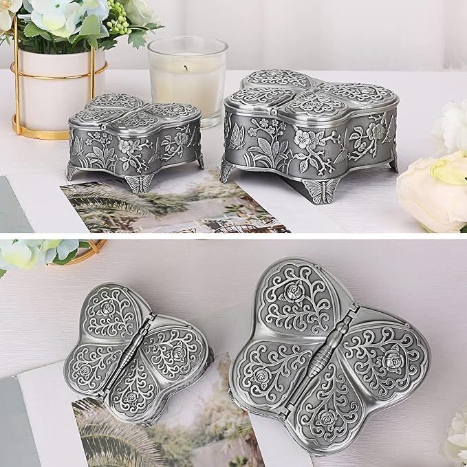 Hipiwe Vintage Metal Jewelry Box Butterfly Shape Trinket Box Decorative Metal Small Jewelry Storage Box for Rings Necklaces Earrings Organizer Keepsakes Box Gift for Women