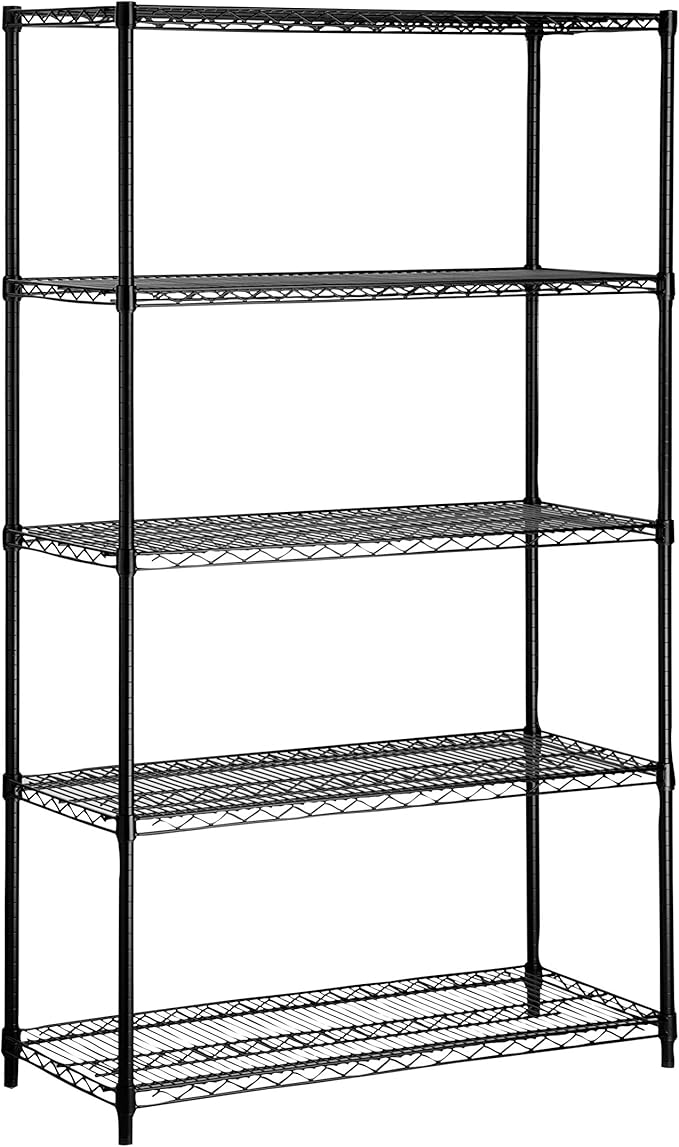 Honey-Can-Do 5-Tier Heavy Duty Adjustable Shelving Unit, 800-lb Per Shelf Metal Storage Rack, Industrial Strength Wire Shelf for Garage Workshop Warehouse, Black, 42 x 18 x 72 in