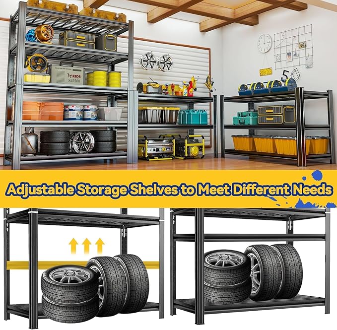 5-Tier Wire Garage Shelving, 72''H*36''W*16''D Metal Storage Shelf ，2-in-1 Adjustable 3020 lbs Heavy Duty Unit Shelves, Upgraded Reinforced Double-Layer Columns for Basement Kitchen Pantry Rack