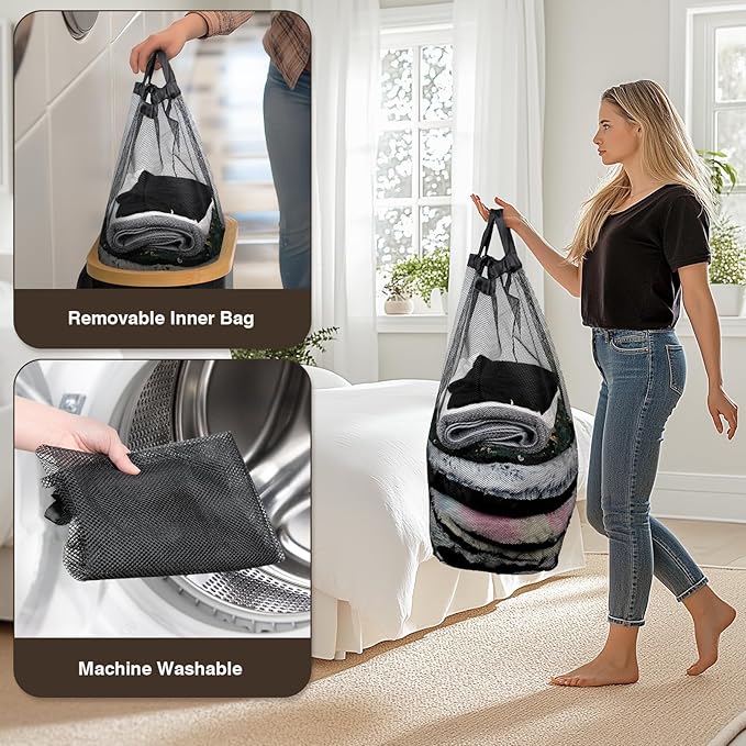 Slim Laundry Hamper with Lid, 60L Small Laundry Basket with Handles&Removable Bag, Thin Dirty Clothes Hampers for Laundry, Narrow Laundry Hampers for Bedroom Aesthetic, Black