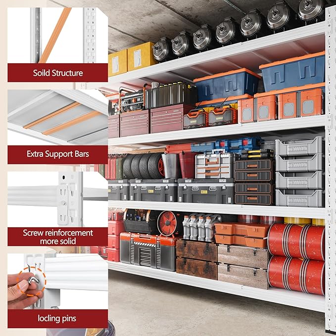 RAVIGIN 7000LBS Storage Shelves,79" W Garage Shelving Heavy Duty Metal Adjustable Garage Shelves, Shelving Units Industrial Shelving for Warehouse,79" W x 24" D x 79" H,White