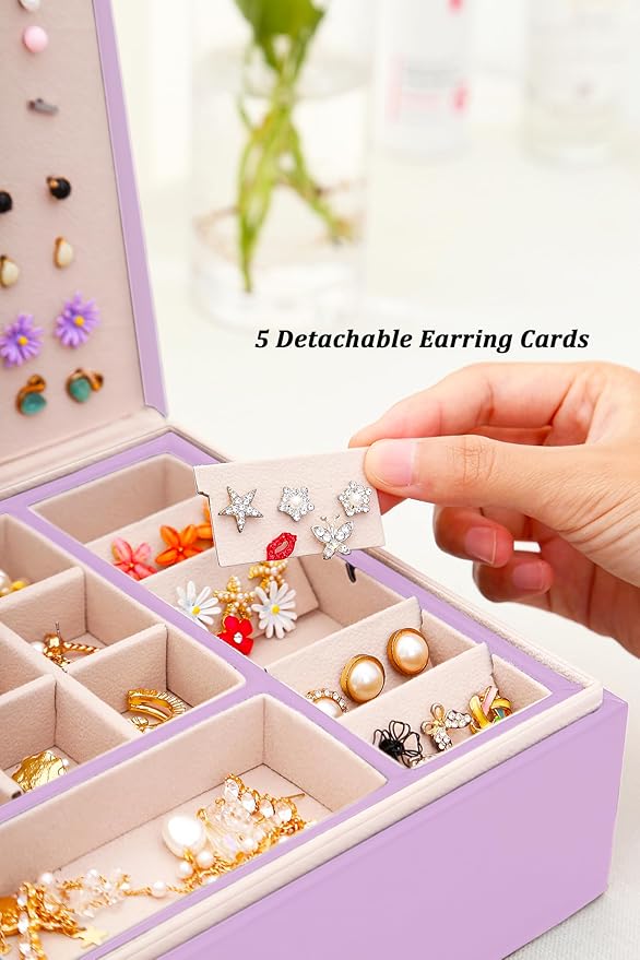 QBestry Girls Jewelry Box Earring Holder Organizer for Girls, Purple