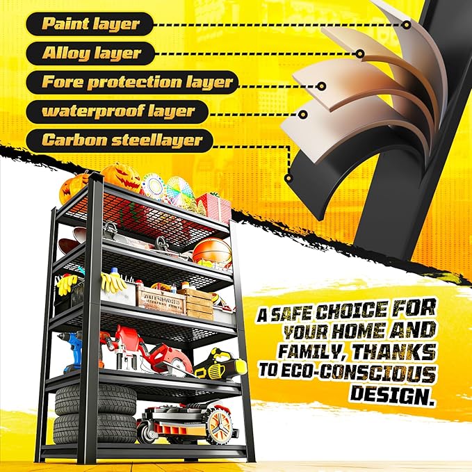 Garage Storage Shelves 5-Tier,Garage Storage System Shelves Adjustable,Storage Shelving for Basement,Pantry,Kitchen,Warehouse (1, 72" H x 59" W x 20" D)