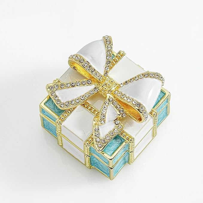 YU FENG Enamel Jewelry Box – Bow Design Hinged Trinket Organizer for Rings, Earrings, Jewelry, Mother’s Day & Birthday Gift