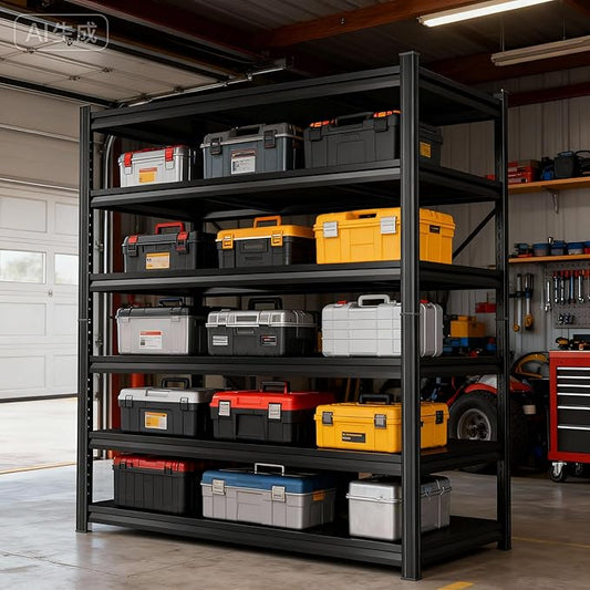 Garage Shelves,14-48''W Heavy-Duty Storage Shelves, Double-Layer Uprights, Thickened Shelves, Waterproof &Rustproof, Suitable for Indoor & Outdoor Use. (Black, 6TIER 40W*16D*82H, 6-Tier)