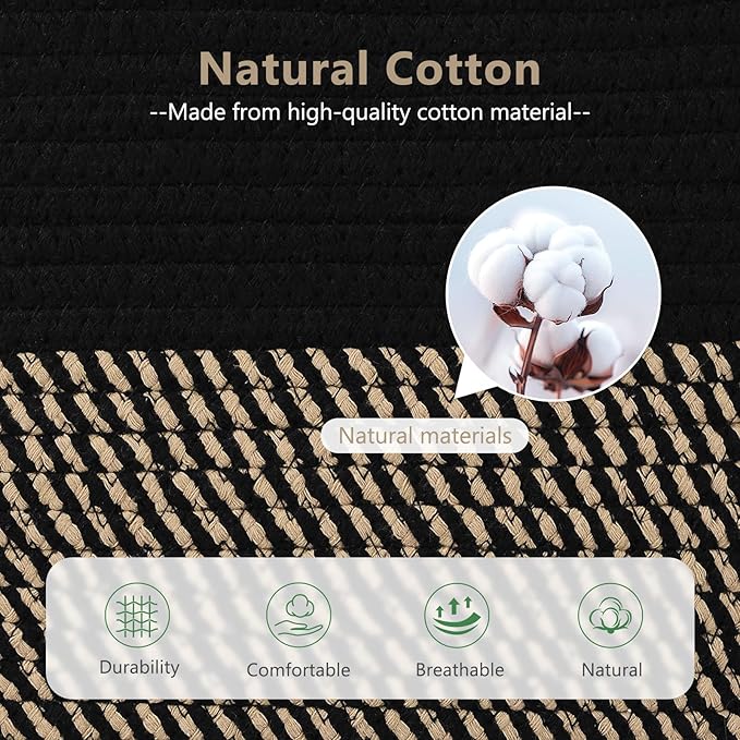 ECDYQXVU Cotton Rope Basket, Storage Baskets with Handle, 15x10x9 Inch Woven Basket for Shelves, Laundry, Towels, Clothes, Books, (Black Brown 3 Pack)