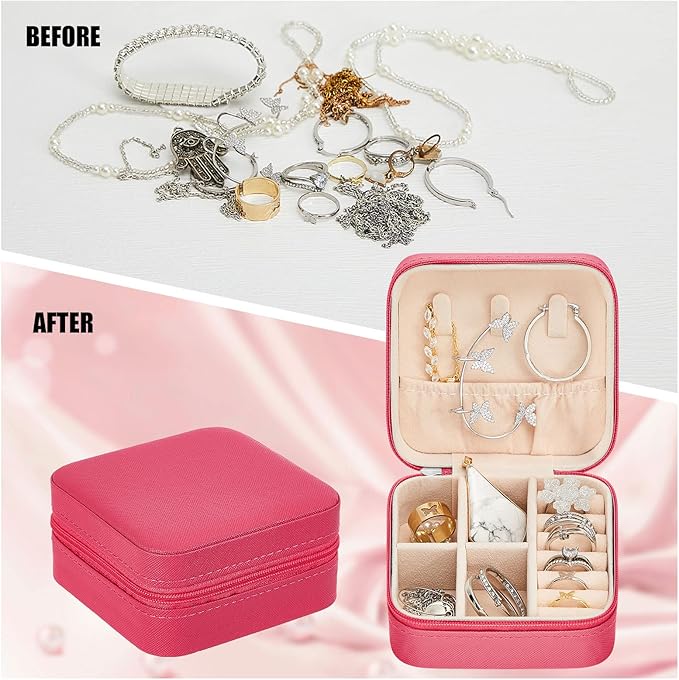 Taiyin Travel Jewelry Case, Bridesmaid Gifts Mini Jewelry Organizer, PU Leather Portable Earring Box for Women Girls