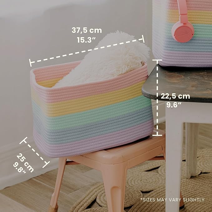 OrganiHaus Pastel Rainbow Basket - Colorful Woven Storage Basket for Playroom, Nursery & Classroom Decor & Toy Storage, 15x9x10