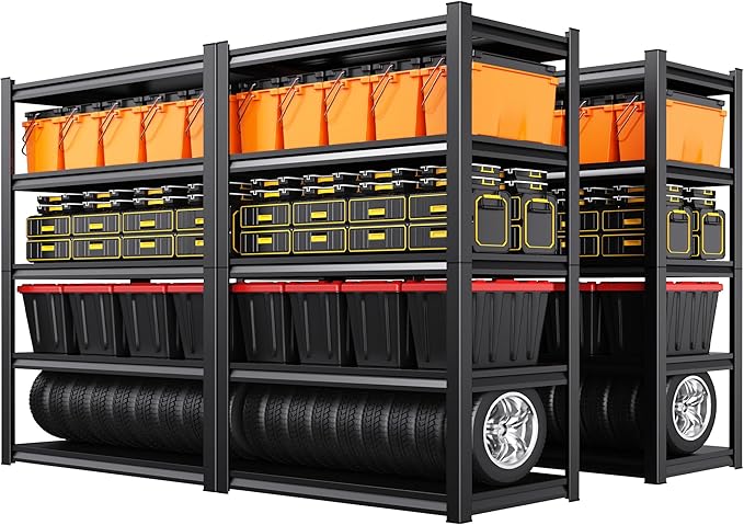 Set of 4 Garage Shelving 5-Tier Heavy Duty Storage Shelves, Adjustable Metal Shelving Unit, Utility Garage Organizer Shelf for Basement, Pantry, Warehouse, Supermarket, 45.7" Wx19.7 Dx71.2 H