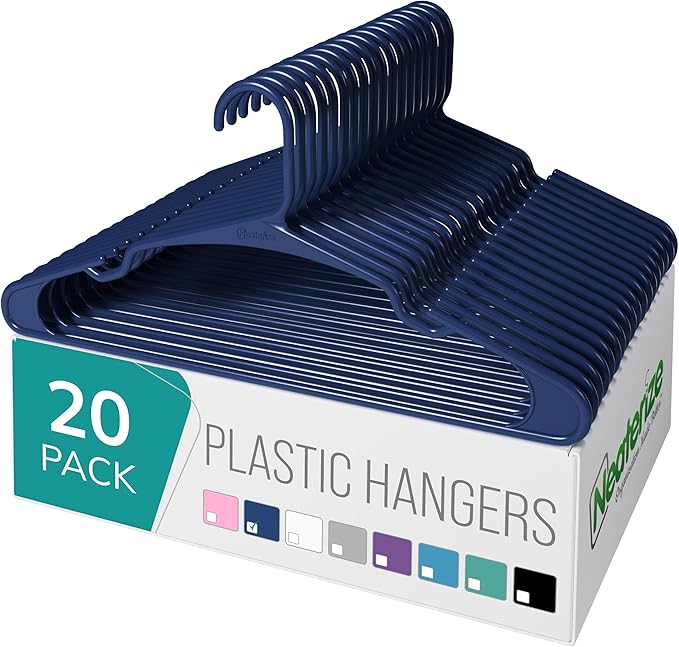 NEATERIZE Clothes Hangers Plastic 20 Pack for Adults - Plastic Hangers, The Perfect Coat Hanger and Space Saving Clothes Hangers for Closet, Percheros Ganchos para Colgar Ropa Hangars - Grey Hangers