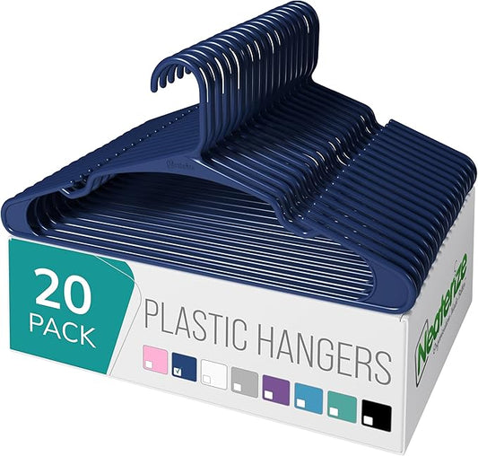 NEATERIZE Clothes Hangers Plastic 20 Pack for Adults - Plastic Hangers, The Perfect Coat Hanger and Space Saving Clothes Hangers for Closet, Percheros Ganchos para Colgar Ropa Hangars - Grey Hangers