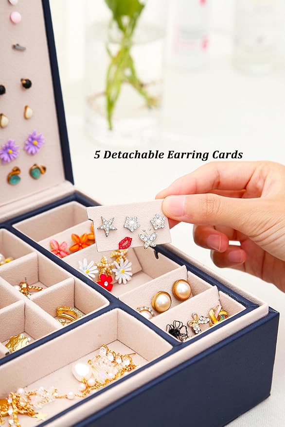 QBestry Womens Earring Jewelry Box for Girls Jewelry Earrings Organizer Box Earring Holder Organizer for Girls Jewelry Organizer Boxes for Women Girls Stud Earrings Organizers Jewelry Box Navy